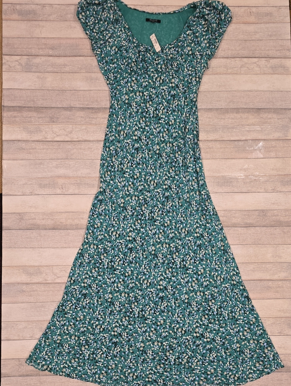 Madewell Rouched Scoop Neck Maxi Ditsy Kelly Green Floral Size 00 NWT